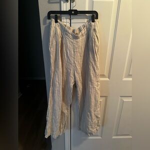 Free People Cream Stripped Linen Pants